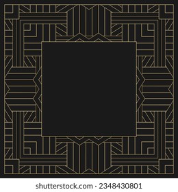 Rectangular decorative gold frame. Geometric abstract vintage ornament with place for text. Monogram, greeting card, wedding invitation. Element vector design.