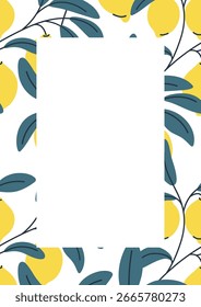 Rectangular decorative lemon frame or border for invitations and menus