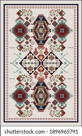 Rectangular design for carpet with geometric ethnic ornaments. Vector clipart. Design for mat, carpet, rug