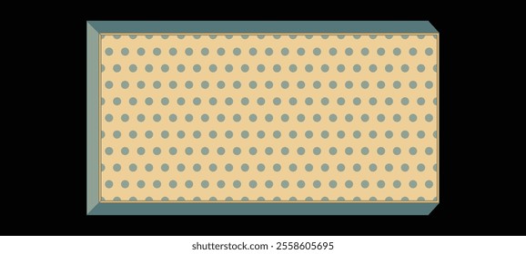 A rectangular design featuring a retro-inspired polka dot pattern