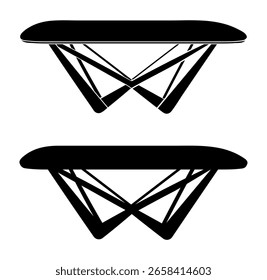 Mesa de jantar retangular com pernas sob a mesa, mobiliário de silhueta preta