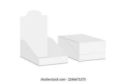 Rectangular Display Box Mockup, Opened and Closed, Isolated on White Background. Vector Illustration