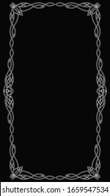 Rectangular elven or celtic wind white frame on a black background. Art Nouveau style.