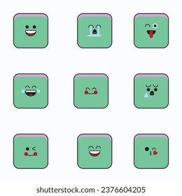 Rectangular emoticons icon set. Emoji faces collection. Emoji flat style. Happy and sad square emoji.