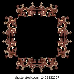 Rectangular ethnic frame or border with fantastic animals. Native American art of ancient Peru. Wari Andean culture. Ethnic indigenous design.