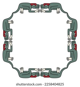 Rectangular ethnic frame with fantastic animals. Native American art of Aztec Indians from Mexican codex. Isolated vector illustration.