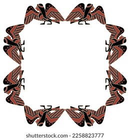 Rectangular ethnic frame with funny ancient Greek Siren or Harpy. Half bird half woman. Fantastic mythological animal. Vase painting style.  