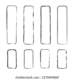 Rectangular exclusive figures. Long vertical frames. Brush rectangles of different sizes. stock image.