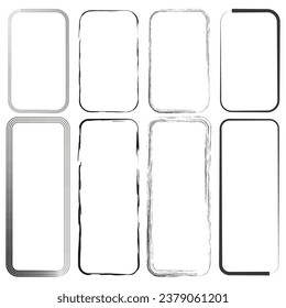 Rectangular exclusive figures. Long vertical frames. Brush rectangles of different sizes.