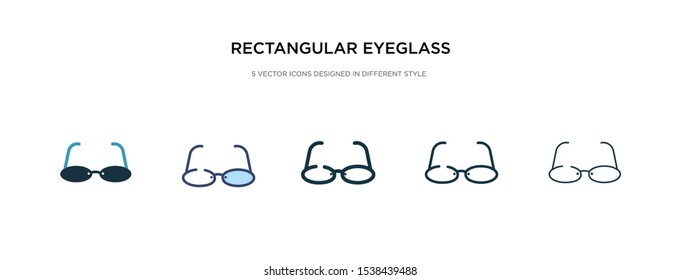 rectangular eyeglass frame icon in different style vector illustration. two colored and black rectangular eyeglass frame vector icons designed in filled, outline, line and stroke style can be used