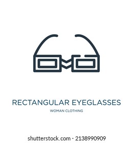 rectangular eyeglasses thin line icon. spectacles, eyesight linear icons from woman clothing concept isolated outline sign. Vector illustration symbol element for web design and apps.