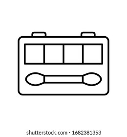Rectangular eyeshadow palette with double-sided brush. Linear icon of makeup. Black simple illustration. Contour isolated vector image on white background