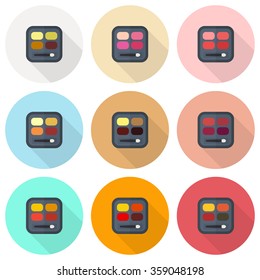 Rectangular eyeshadow palettes vector flat icon set