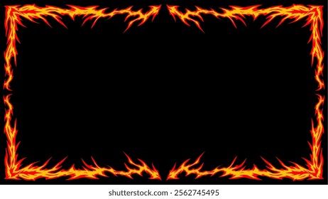Rectangular fire frame, abstract geometric shape, hand drawn vector design on black background