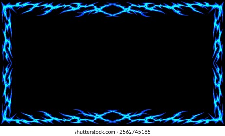 Rectangular fire lightning frame, abstract geometric shape, vector design on black background