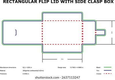 Rectangular flip lid side clasp box packaging template design