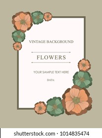 Rectangular floral border frame template with decorated corners. Vector design illustration.