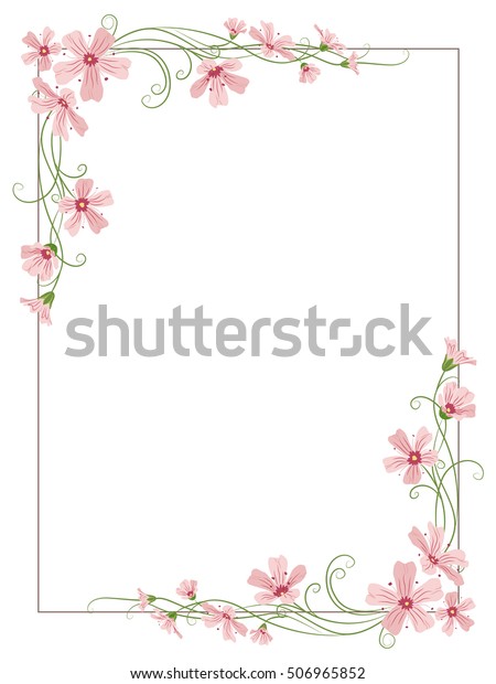 角を装飾した長方形の花柄枠フレームテンプレート ジプシーソフィラピンクの紫の花が 花のエレメントをもつれた ベクター画像デザインイラスト のベクター画像素材 ロイヤリティフリー