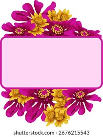 Uma borda floral retangular com zinco e margaridas. Perfeito para cartões de felicitações, modelos e decorações botânicas.