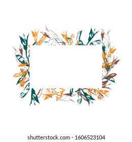 Rectangular floral frame isolated on white background