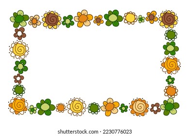 Rectangular floral frame on a transparent background. Orange, green, brown shades. Vector image. Blank for greetings, announcements, banners.