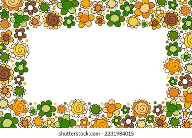 Rectangular floral frame on a transparent background. Orange, green, brown shades. Vector image. Blank for greetings, announcements, banners.