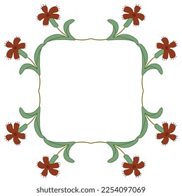 Marco floral rectangular con flores silvestres estilizadas. Estilo popular. Ilustración vectorial aislada.