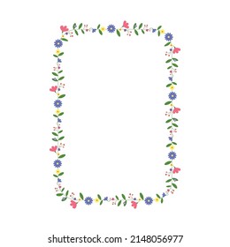 Rectangular flower frame. Floral border. Size 4'' x 6'''. Aspect Ratio 2:3. For greeting card, wedding , birthday card, invitation. Vector illustration.
