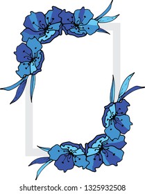 Rectangular flower vector frame with spring flowers of blue colors for web design, for postcards on 8 March , for decoration.