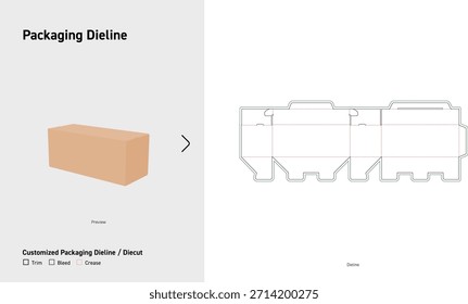 Dieline retangular dobrável da caixa com painéis de bloqueio superior e inferior Tuck