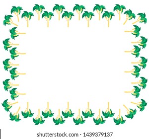 Rectangular frame of abstract banana trees with banana clusters hanging on them on a white background. Vector.