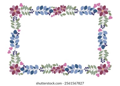 Rectangular Frame With Beautiful Leaves And Love Flowers