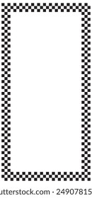 Rectangular frame with black and white squares print. Checkered rectangle shape. Vignette with checkerboard, race flag or chess game plane pattern. Geometric framework. Vector graphic illistration.