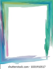 rectangular frame with blank center and white background for text, watercolor stains of green, blue, purple in vector