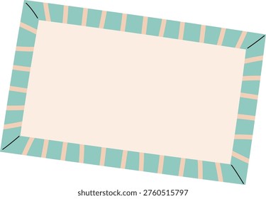 Rectangular frame border with diagonal tilt, striped edging, and corner accents in clean cartoon style. Concept of template, announcement, spring cottage coquette mood. Cartoon vector illustration.