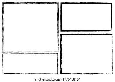 Rectangular Frame Or Border Drawn By Brush. Hand Scratched Area With Pencil Or Pen. Grunge Image.
