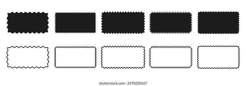 Bordes de marco rectangulares con bordes ondulados en zigzag. Conjunto de Formas geométricas aisladas sobre fondo blanco. Ilustración vectorial