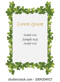 Rectangular frame branch of green leaves of the flower Aquilegia.In the center of a blank sheet of paper for text, decorative frames.Watercolour illustration art,vector floral green design.Rural style