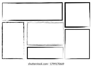 Rectangular frame. Brush rectangles.Black frames set. Vector image.