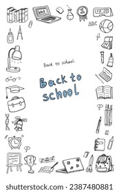 Rectangular frame clipart of International Day of Education with lettering. School icons Back to school. Great for banner, posters, cards, professional design, website, advertising. Hand drawn