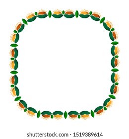 a rectangular frame of colorful leaves and flowers with an isolated white background.