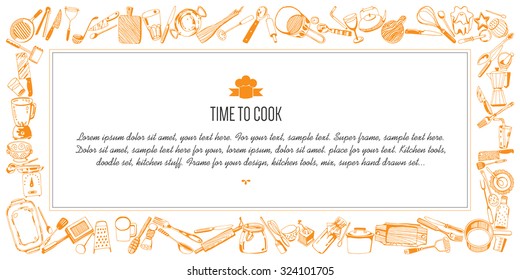Rectangular frame composed of kitchen tools ( hand drawn style )