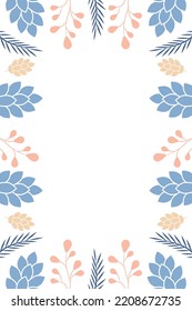 Rectangular frame with cones and twigs. vector illustration