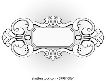 Rectangular frame with curls Baroque. Decorative element for design of books, printed materials, invitation for a wedding or a celebration, for albums.