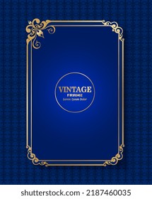 Rectangular Frame Dark Blue Background Decoration Vintage Calligraphy Gold Frame Luxury Border Elegant Design