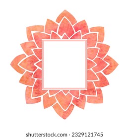 Rectangular frame decorated with a stylized red lotus flower, rounded floral pattern, mandala