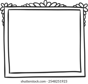 Rectangular frame featuring a hand drawn design with floral accents, providing a simple yet elegant border on a clean white background, ideal for adding a touch of creativity to various projects