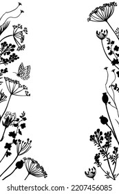 Marco rectangular de diseño de flores de campo y jardín para decoración de vacaciones, invitaciones, bodas. Decoración de flores para anuncios, ferias, etiquetas, etiquetas.