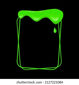 Rectangular frame with a flowing green slime. Dripping toxic viscous liquid. Vector cartoon illustration