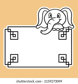 Rectangular frame with a funny baby elephant, with an empty copy space, vector illustration in cartoon style